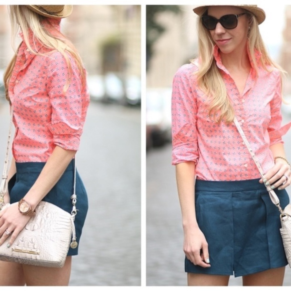 J CREW Perfect Shirt Floral Button Down Coral